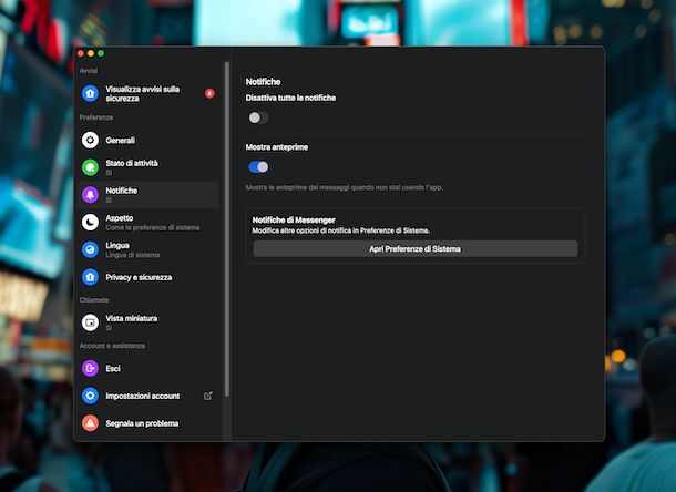 Disattivare notifiche Messenger macOS