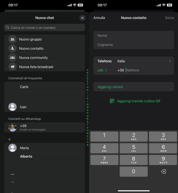 Nuovo contatto WhatsApp