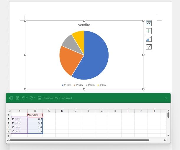 Creare grafico a torta su Word PC