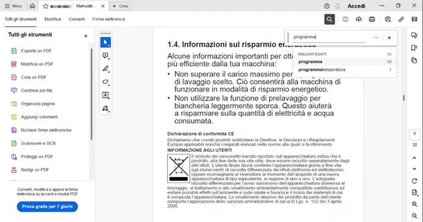 adobe acrobat reader cercare in un pdf