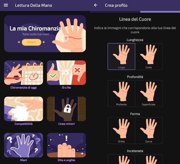 schermate app Chiromanzia Lettura della mani