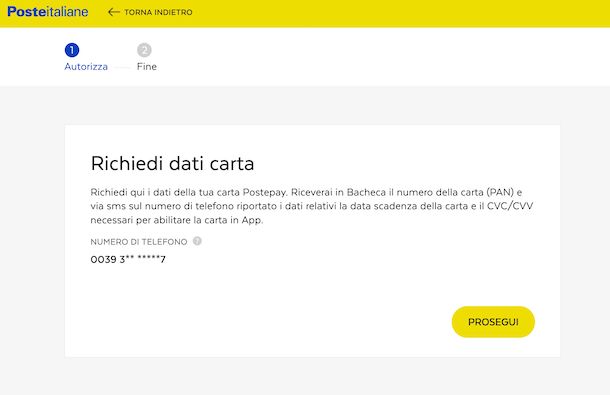 Richiesta dati carta Postepay Digital