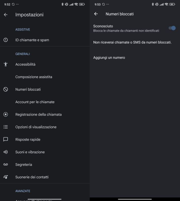 Blocco numeri sconosciuti Telefono Google