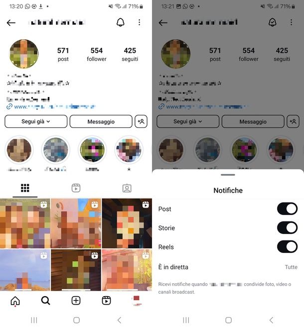 come attivare notifiche Instagram android