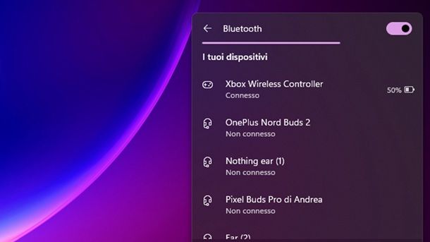 Impostazioni Windows 11 dispositivi Bluetooth controller