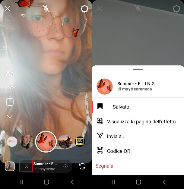 salvare filtri instagram android