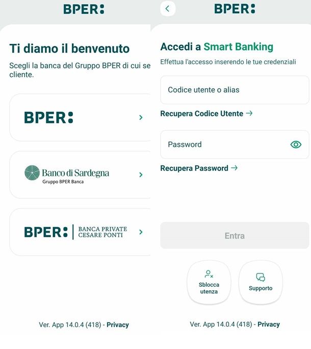 Primo accesso all'app Smart Bankig per attivare la carta BPER Banca