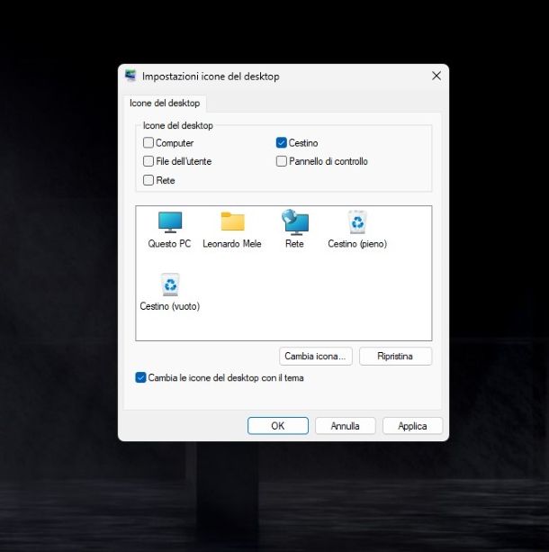 Impostazioni icone del desktop Windows 11