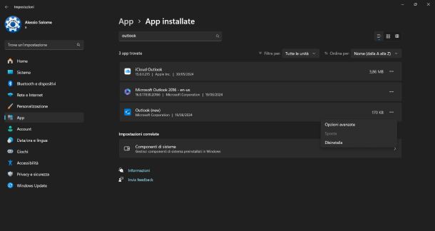 Disinstallare app Windows 11