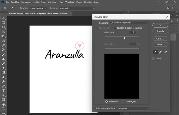 selezione intervallo colori scritta Photoshop