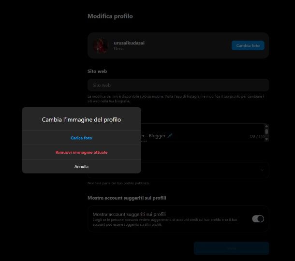 Come cambiare immagine profilo Instagram PC