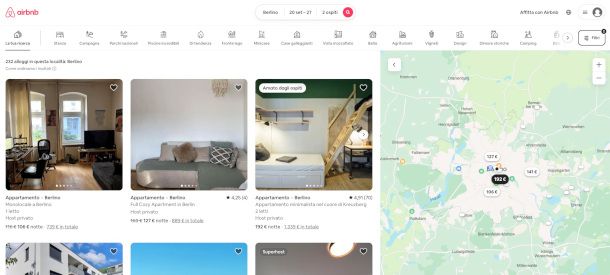 pagina dei risultati sito Airbnb