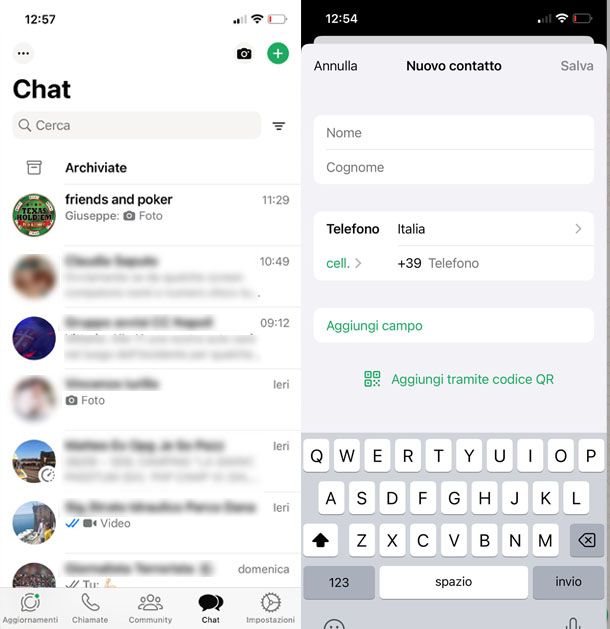 Aggiungi contatto WhatsApp iPhone