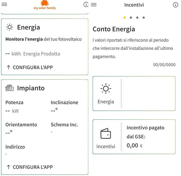 I consumi e l'energia accumulata dell'app My Solar Family di GSE