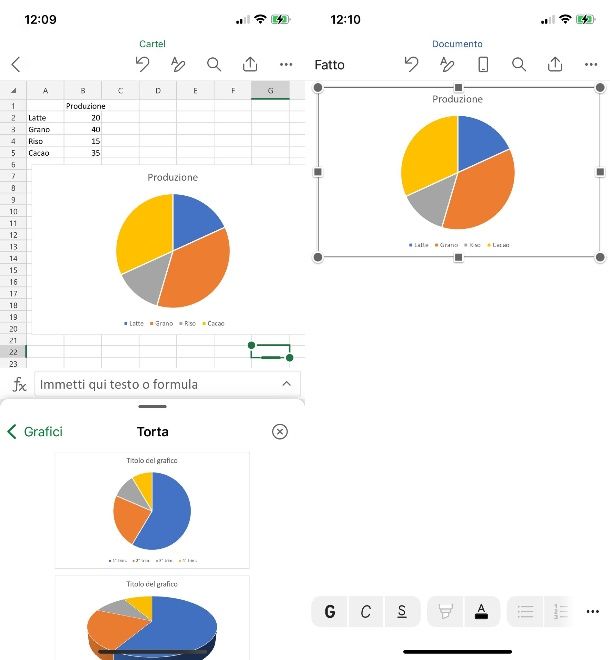 Creare grafico a torta su Word smartphone