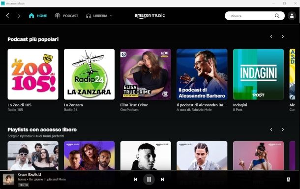 Amazon Music Prime per Windows