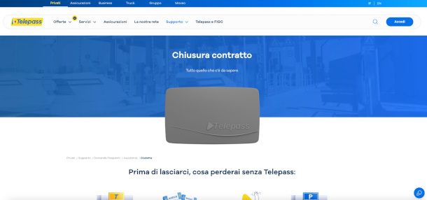 pagina informativa sito Telepass