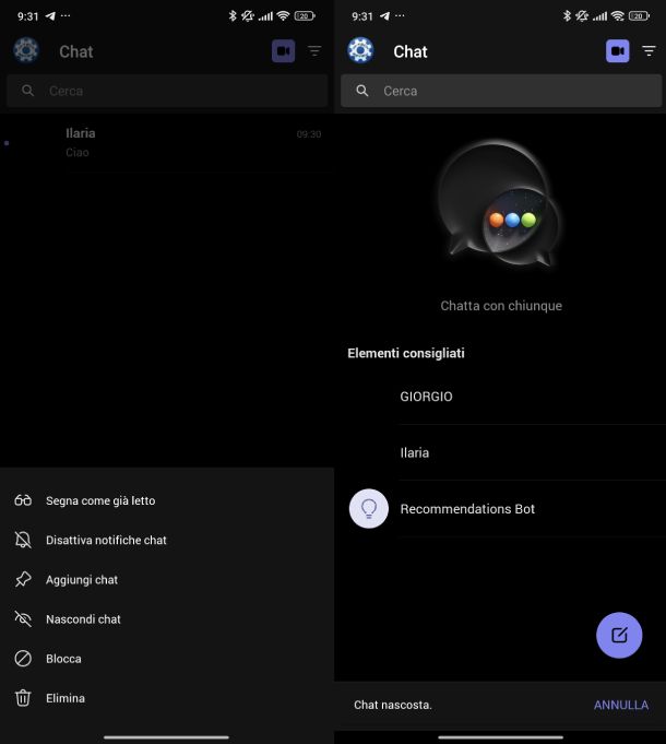 Archiviare chat Microsoft Teams Android