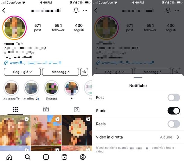 attivare notifiche storie instagram iOS