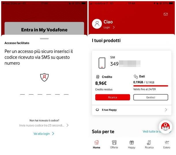 Come accedere all'app My Vodafone senza credenziali: scheda SIM