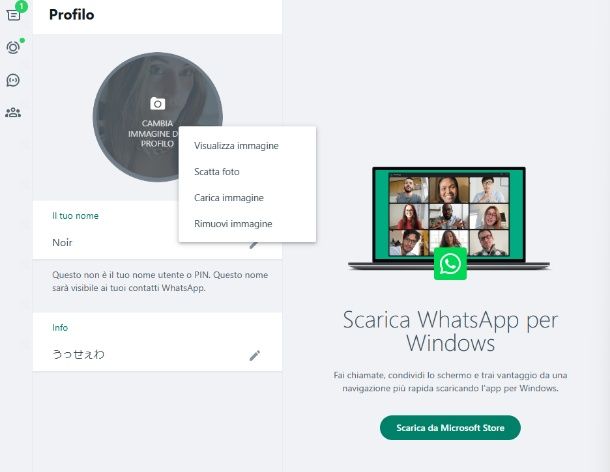 Come cambiare immagine profilo WhatsApp Web