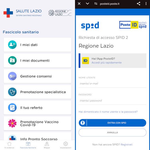 schermate app Fascicolo Sanitario Regione Lazioni