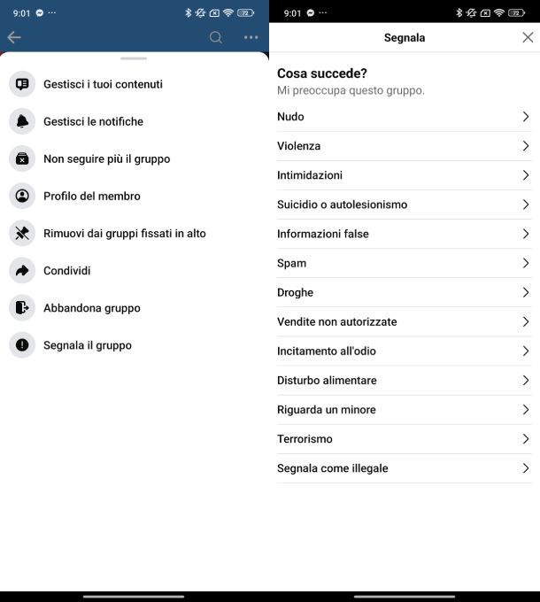 Segnalare gruppo Facebook