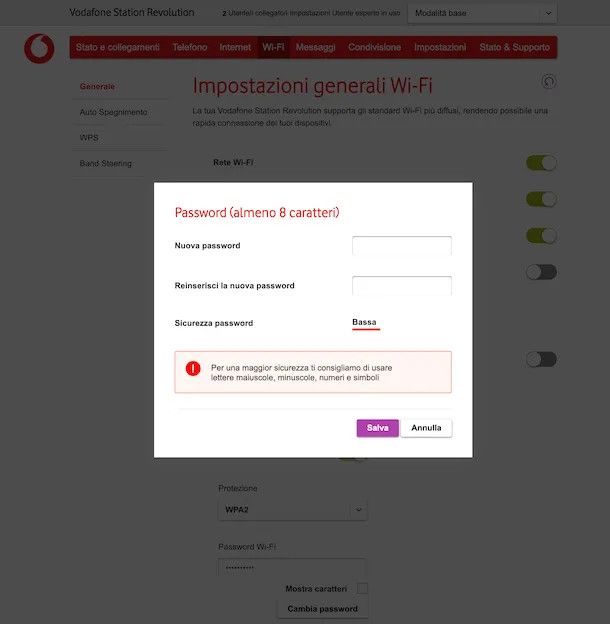 modifica password Wi-Fi modem Vodafone Station