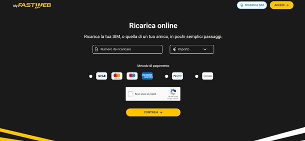 fastweb ricarica