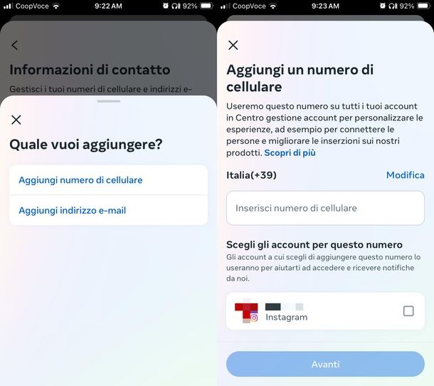 cambiare numero Instagram app smartphone