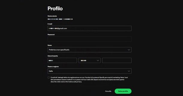 come cambiare email Spotify PC