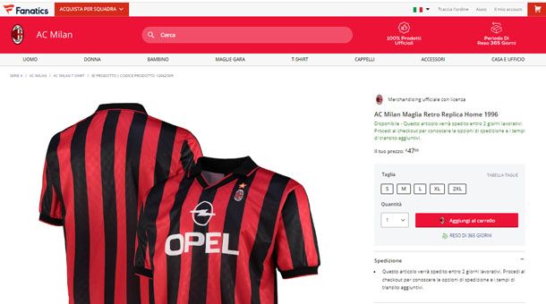 Maglia calcio retro milan replica su Fanatics