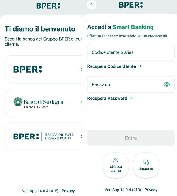 Accesso con app BPER Banca