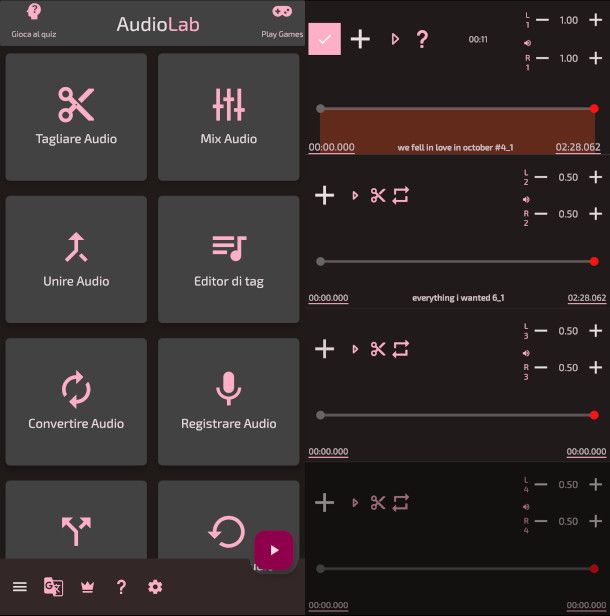 interfaccia app Audiolab