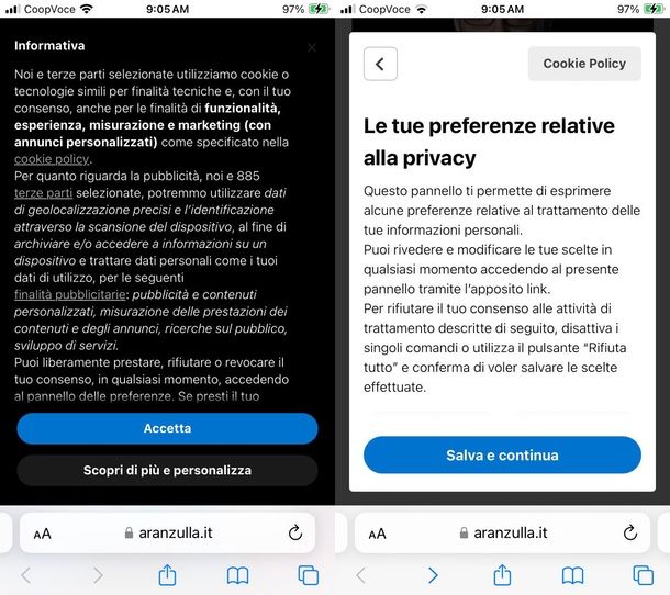 accettare cookie safari iPhone