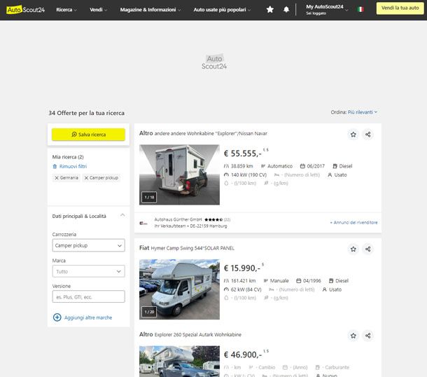 Camper su Autoscout24