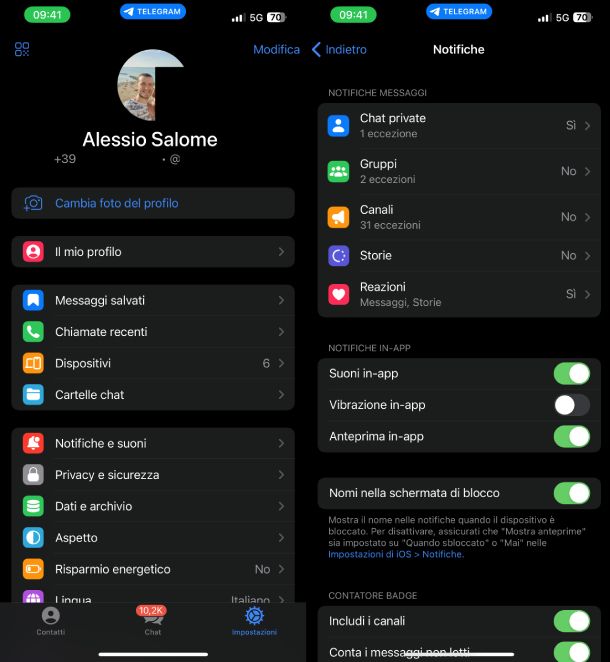 Togliere vibrazione Telegram iPhone