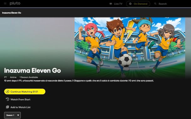 serie anime Inazuma Eleven Go su Pluto