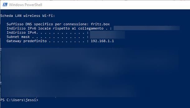 schermata powershell con comando per indivudazione IP router