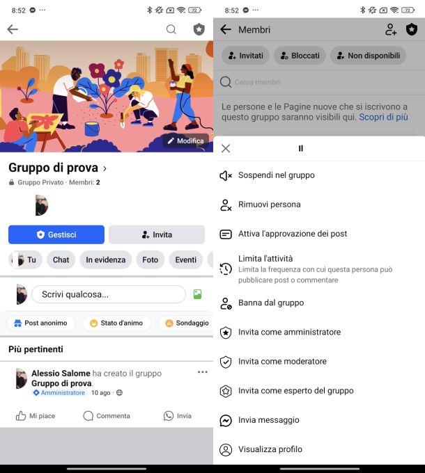 Rimuovi persona gruppo Facebook