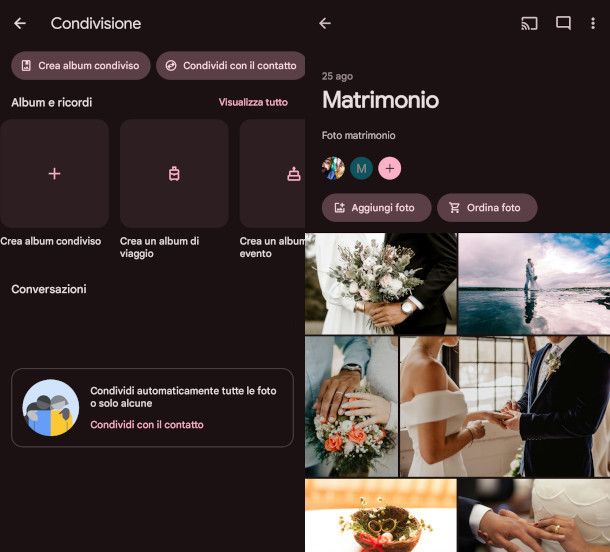 creazione album condiviso su app Google Foto