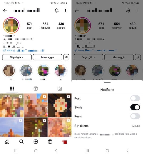 attivare notifiche storie instagram android