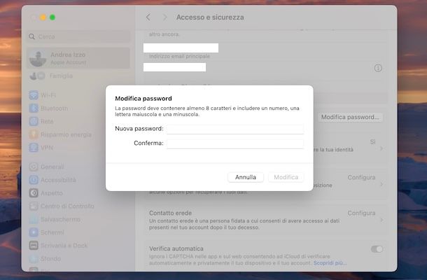 Modificare password account Apple da Mac