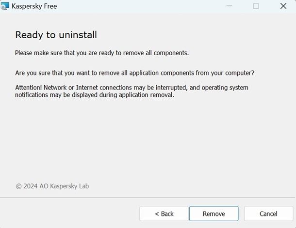 kaspersky disinstallare