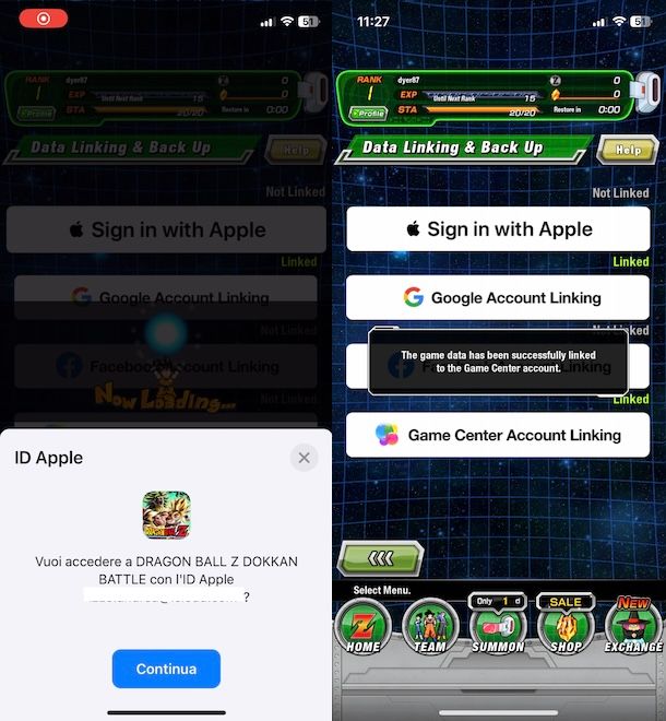 Collegare Dokkan Battle ad account Apple