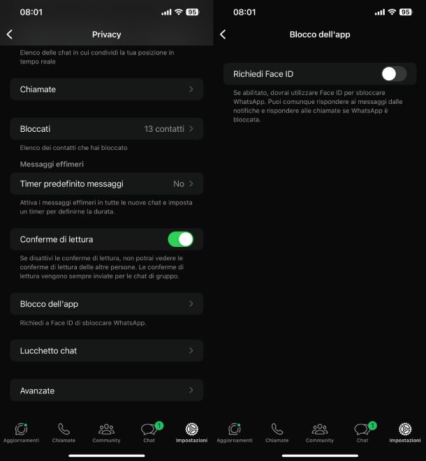 Togliere Face ID WhatsApp iPhone