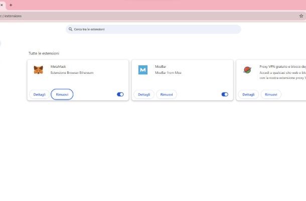 chrome rimuovere estensioni
