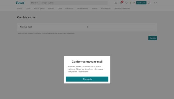 Cambiare email Vinted