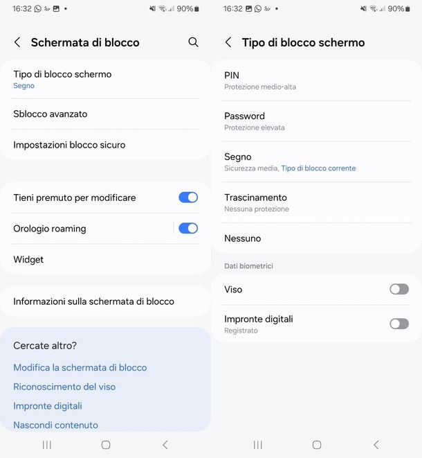 come cambiare segno di sblocco Samsung