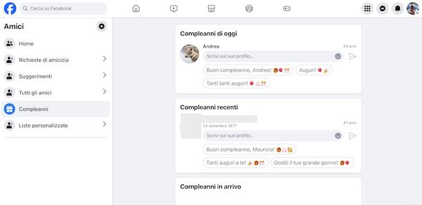 Fare gli auguri su Facebook da computer